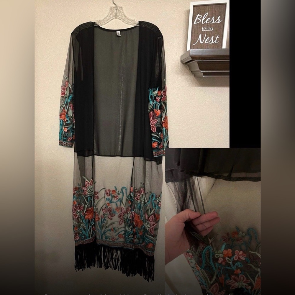 Floral Embroidered Sheer Kimono